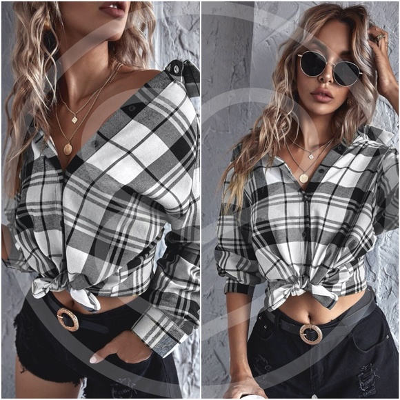 plaid button down long sleeve top - MUSTARD - Picture 5 of 7